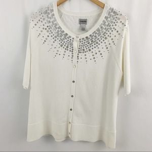 Chico's White Silver Embellished Cardigan 3